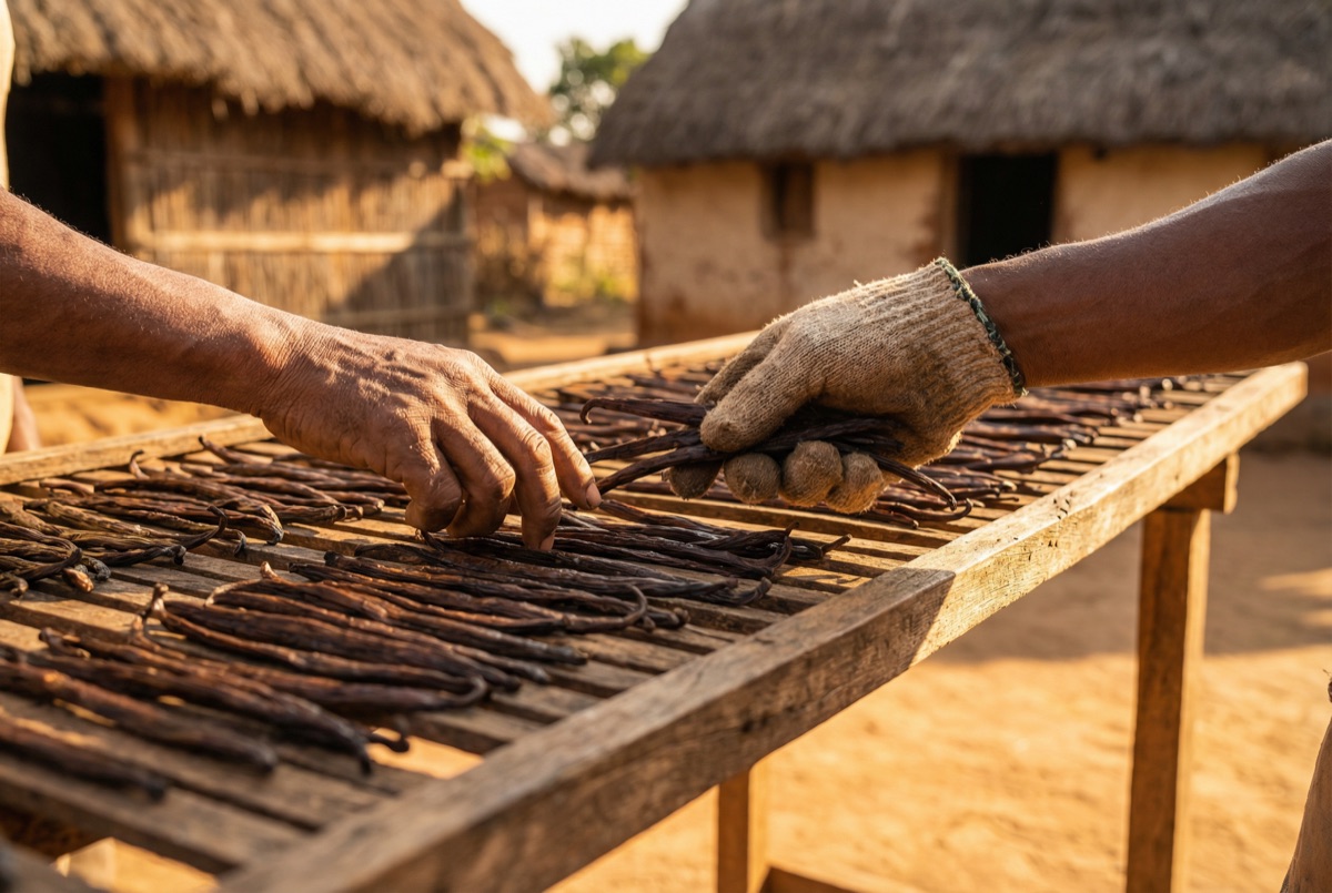 Sechage des gousses de vanille au soleil