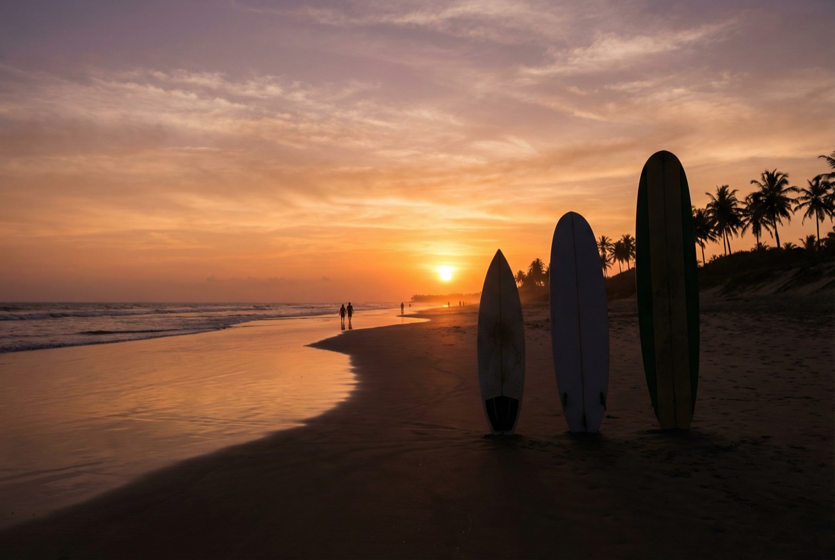 Coucher de soleil surf Papara